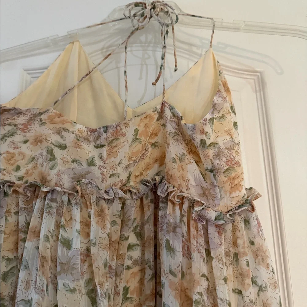 Cream Floral Ruffle Maxi Dress - Picture 3 of 4